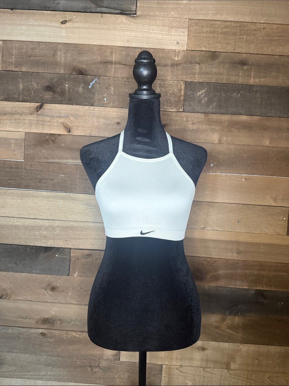 Nike White Ribbed High-Neck Crop Sports Bra